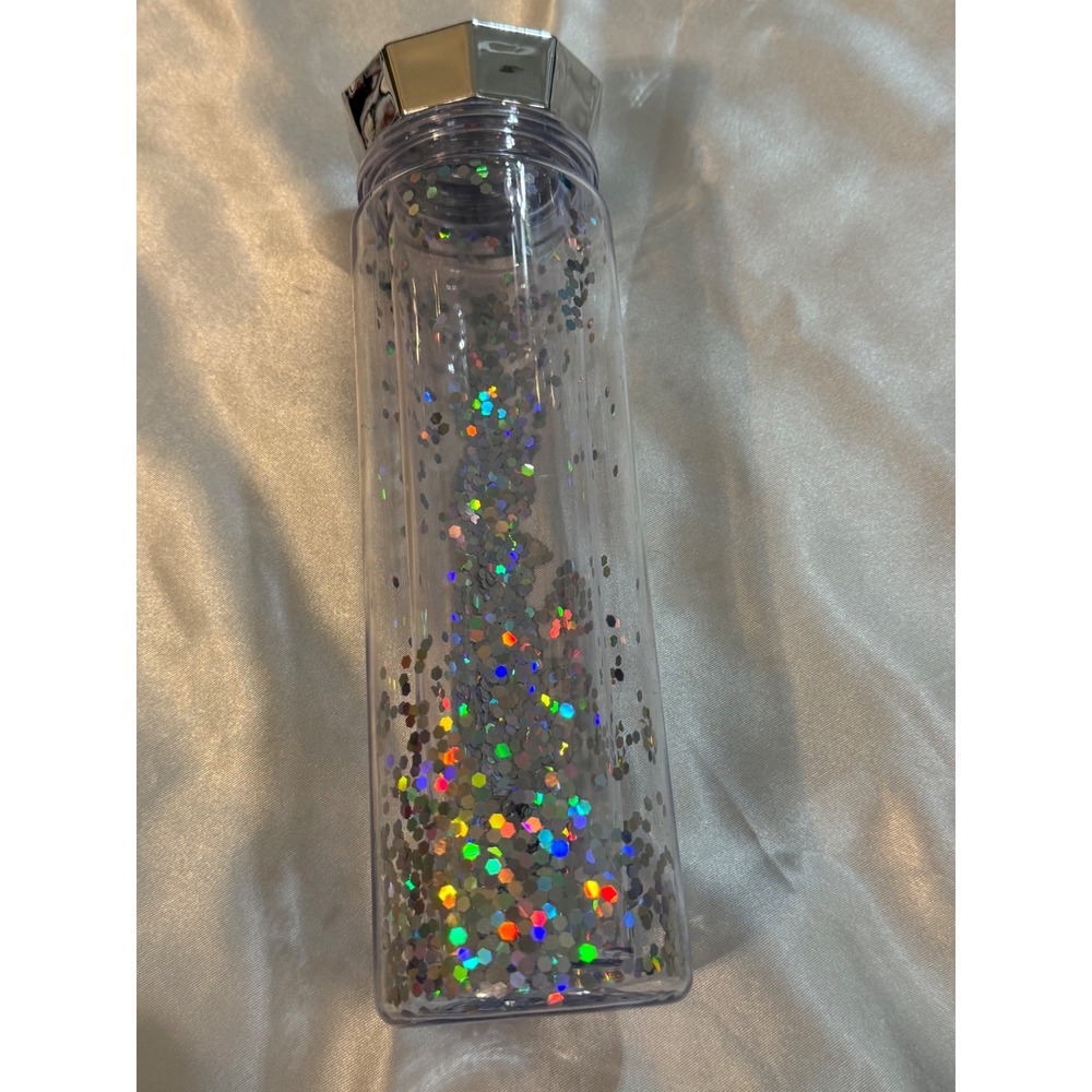 Clear Holographic Glitter Double‎ Wall Water Bottle with Silver Gem Lid